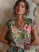 T-shirt floral pour femme 2026 – Collection été décontractée à manches courtes, style vintage streetwear tendance 6