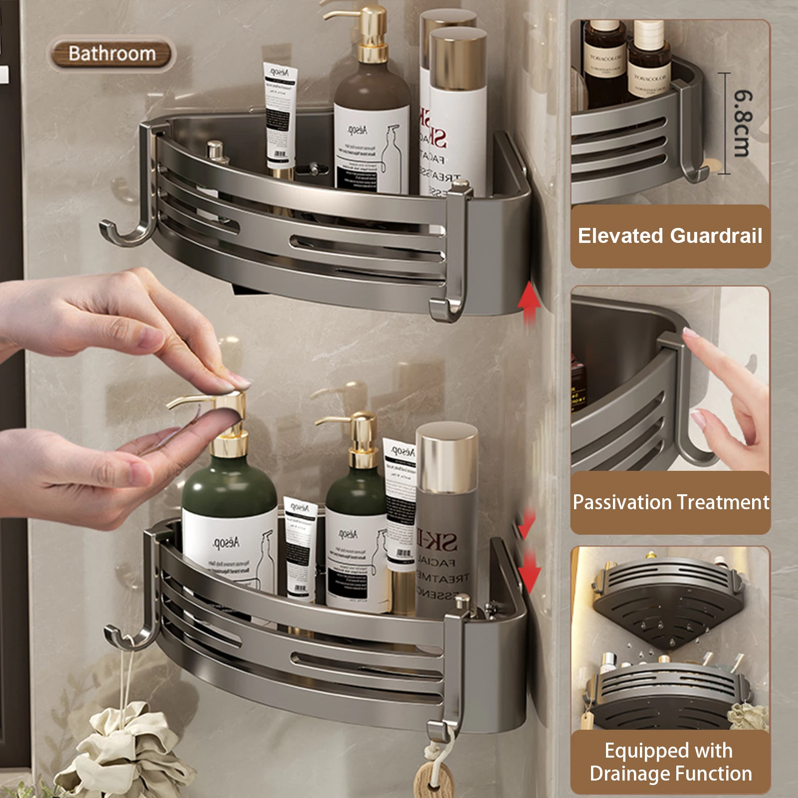 Bathroom Shelf for Shower Wall Mounted Shampoo Bottle Orangizer Shower Corner Rack Storage Punch-free Bathroom Accessories 3