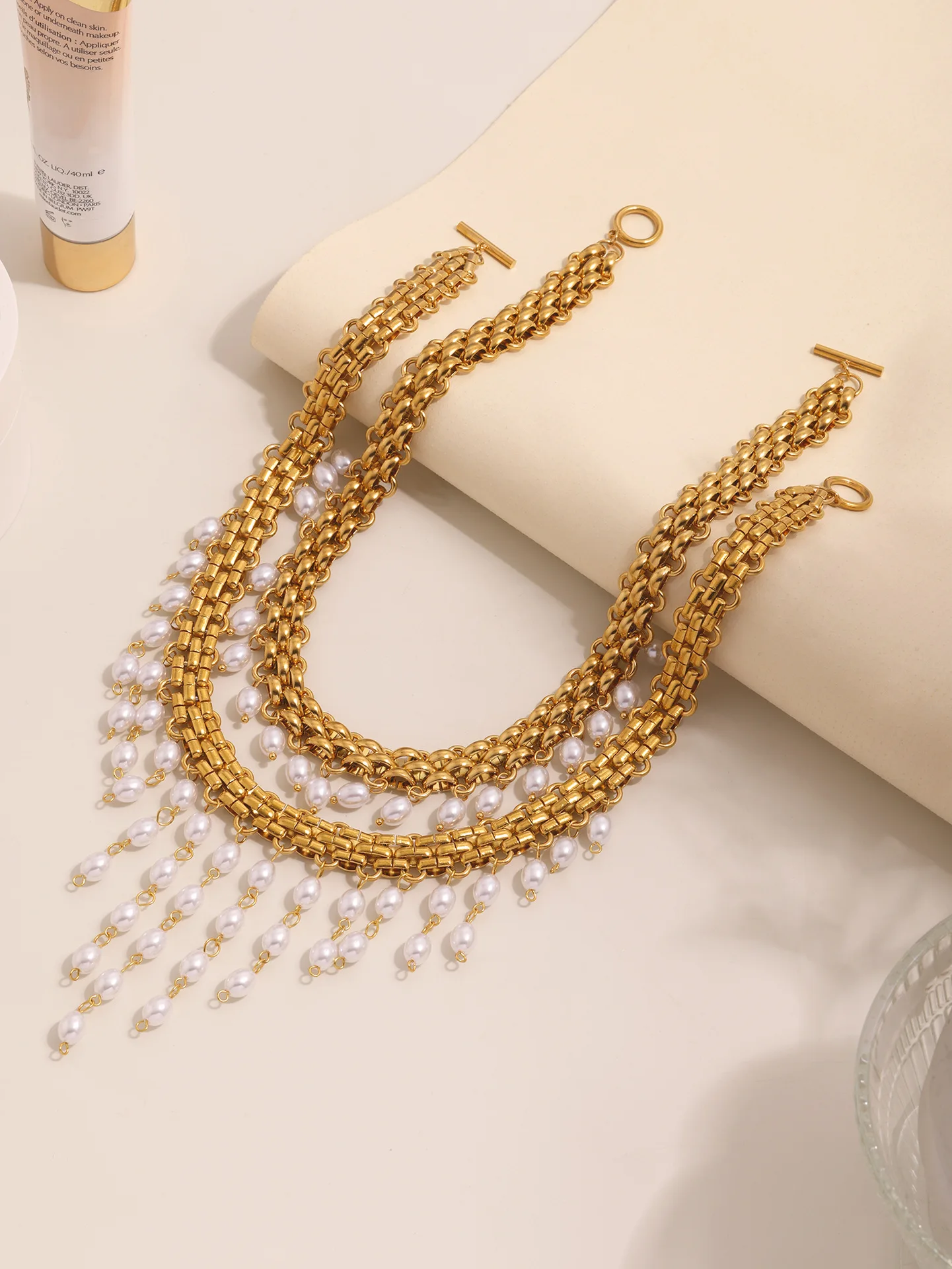 Riesenrad Schöne Perle Quaste Edelstahl Halskette Für Frauen Wasserdichte Kette Charme Luxus Bankett Party Schmuck Geschenk – Detail 11