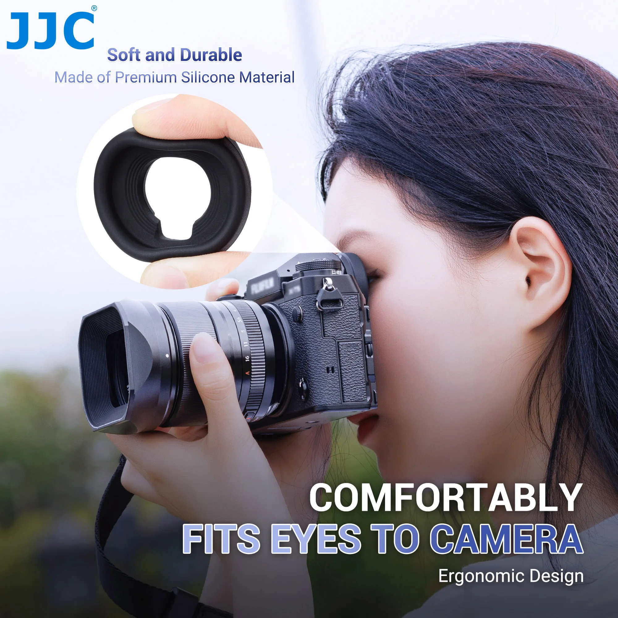Fujifilm GFX100 II/GFX100/GFX100S/ GFX50S II/GFX 50S/X-H2S/X-H2/X-H1/X-T5/X-T4/X-T3/X-T2용 JJC 실리콘 라운드 아이컵 뷰파인더