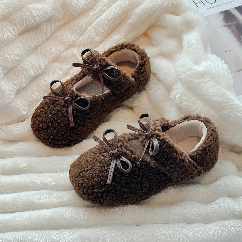Kids Shoes Winter Toddler Girls Fashion Princess Bowtie Flats Baby Boys Brand Loafers Children Cute Warm Fur Non Slip Soft Sole