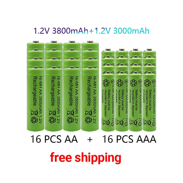 Free Shipping1.2 V AA 3800mAh + AAA 3000 MAh Piles Rechargeables Batterie  NI-MH Batterie Rechargeable Pile Livraison Gratuite - AliExpress