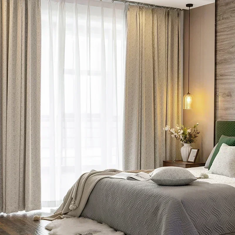 Blackout Lace Curtains for Living Room Bedroom Japanese Simple Style Biparting Open