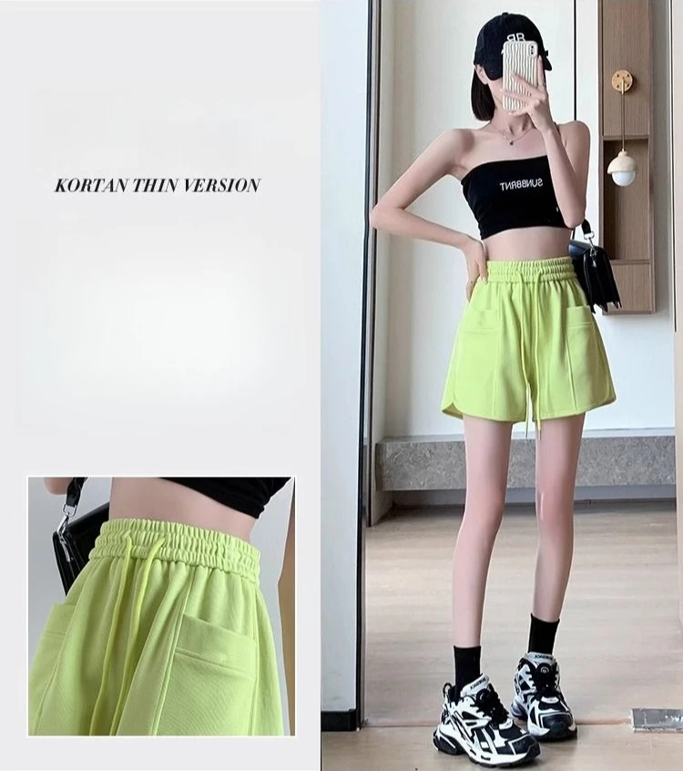 Frauen Sommer 2026 Lose Dünne Kordelzug Hot Pants Koreanische Hohe Taille Breite Bein Casual Vielseitige Sport Shorts für Outdoor Tragen – Detail 2