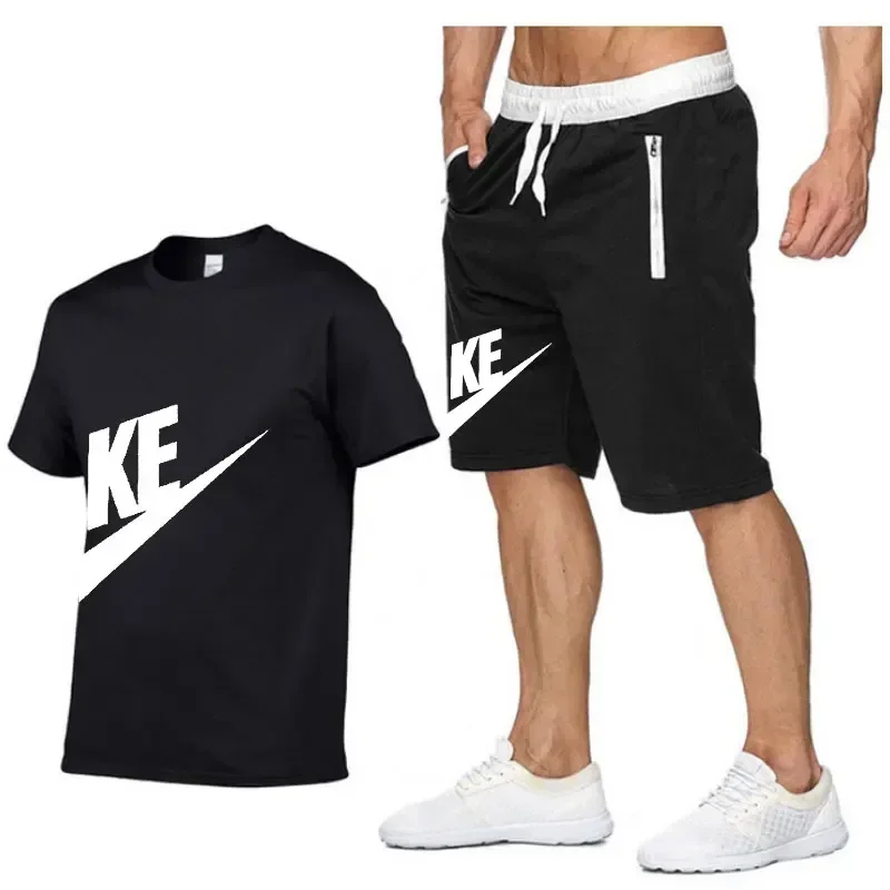 Men's Printed Round Neck Short-sleeved T-shirt Five-point Shorts Two-piece Fitness Sports Suit sports suit tracksuit set sports set outdoor suit set hawaiian shirt and shorts set shirt and shorts set