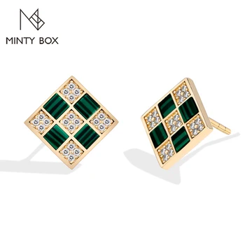 MINTYBOX S925 Silver Malachite Moissanite Stud Earrings for Women Geometry Lab Diamond Earring Luxury Wedding Fine Jewelry 1