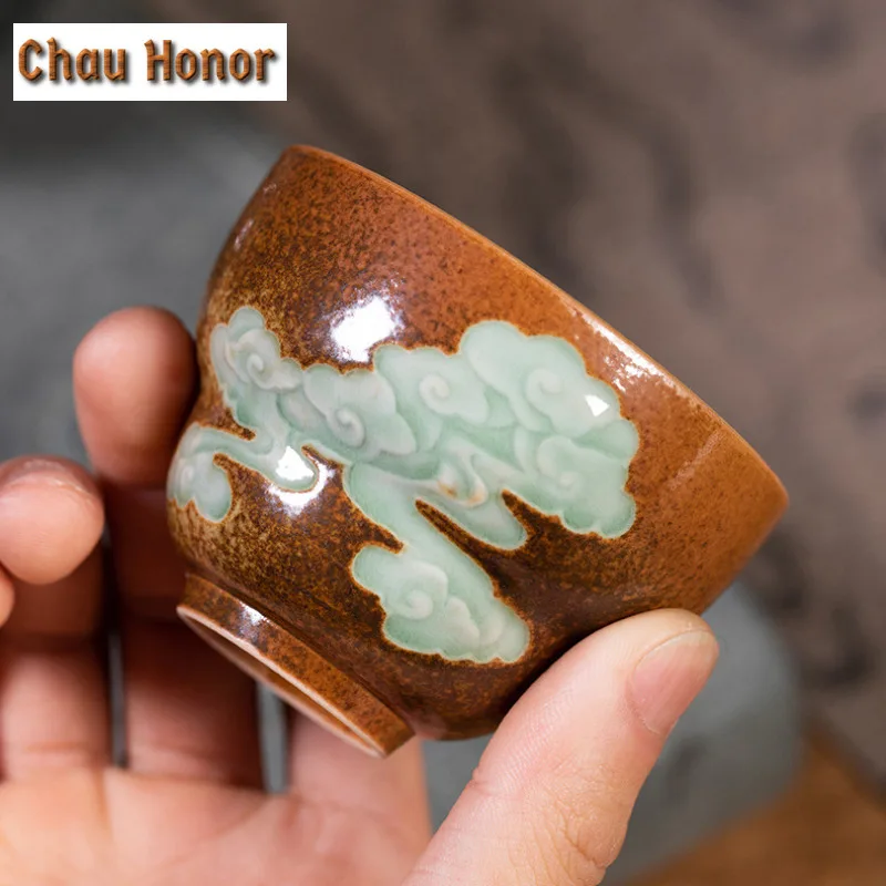 100ml Longquan Celadon Wood-fired Kiln Teacup Handmade Tea Bowl Tea-tasting Smelling Cup Jianzhan Master Cups Tea Services Gift