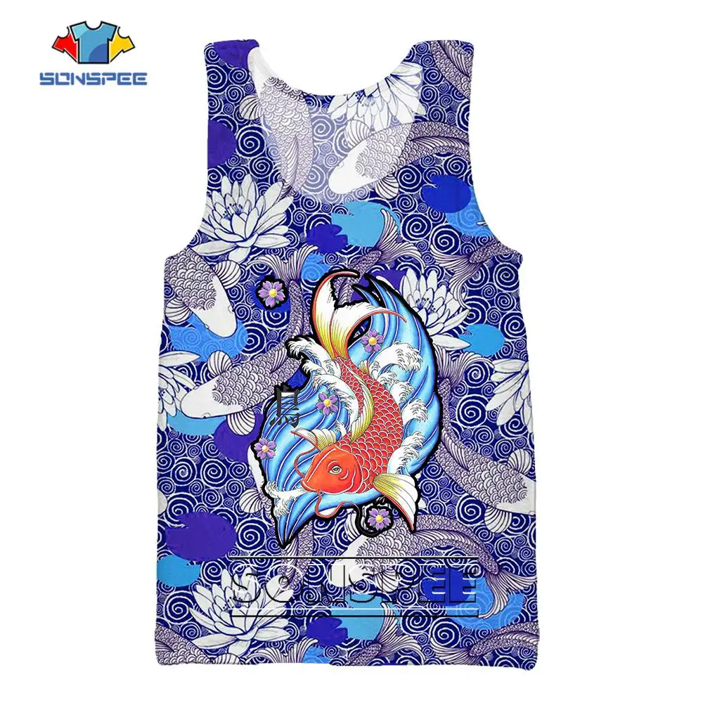 

SONSPEE Cute and Loose Harajuku Style 3D Print Tank Top Animal Print Harajuku Koi Garment Cool Unisex Sleeveless Vest Undershirt