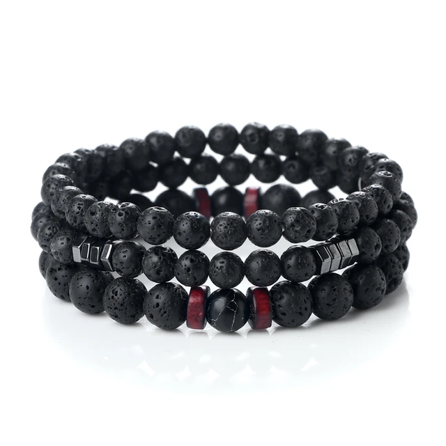 Bracelet élastique 3 pièces/ensemble en perles de pierre naturelle pour couple, bracelet de prière, bijoux de yoga et de méditation bouddhiste pour amis, cadeaux