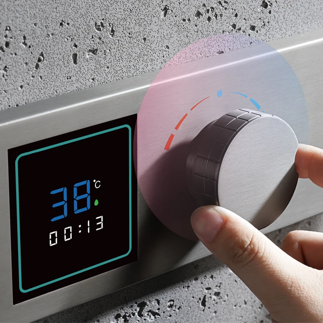 ระบบฝักบัวอาบน้ำทองเหลืองสีเทาแบบหรูหราพร้อมจอแสดงผล LED แบบดิจิตอลอุณหภูมิคงที่3ฟังก์ชั่นก๊อกน้ำในห้องน้ำ 4