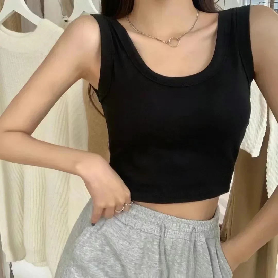 ตัวเลือกสินค้า เสื้อกั๊กผ้าฝ้าย ผู้หญิง หน้าอก Pad ไหล่กว้าง สำหรับกีฬาโยคะ สีดำ สีขาว