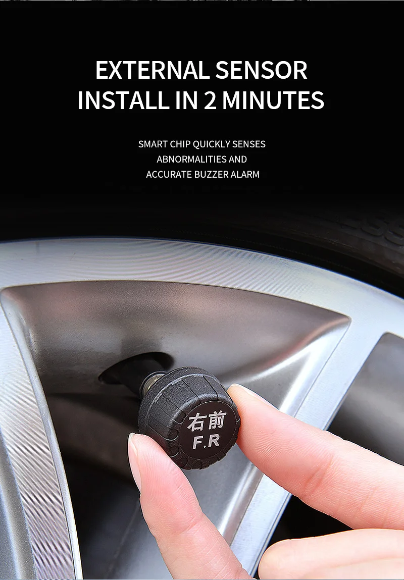 Tire Pressure Monitoring System Temperature Warning Fuel Save With 4 External Sensors Solar TPMS Car Tyre Pressure Monitor