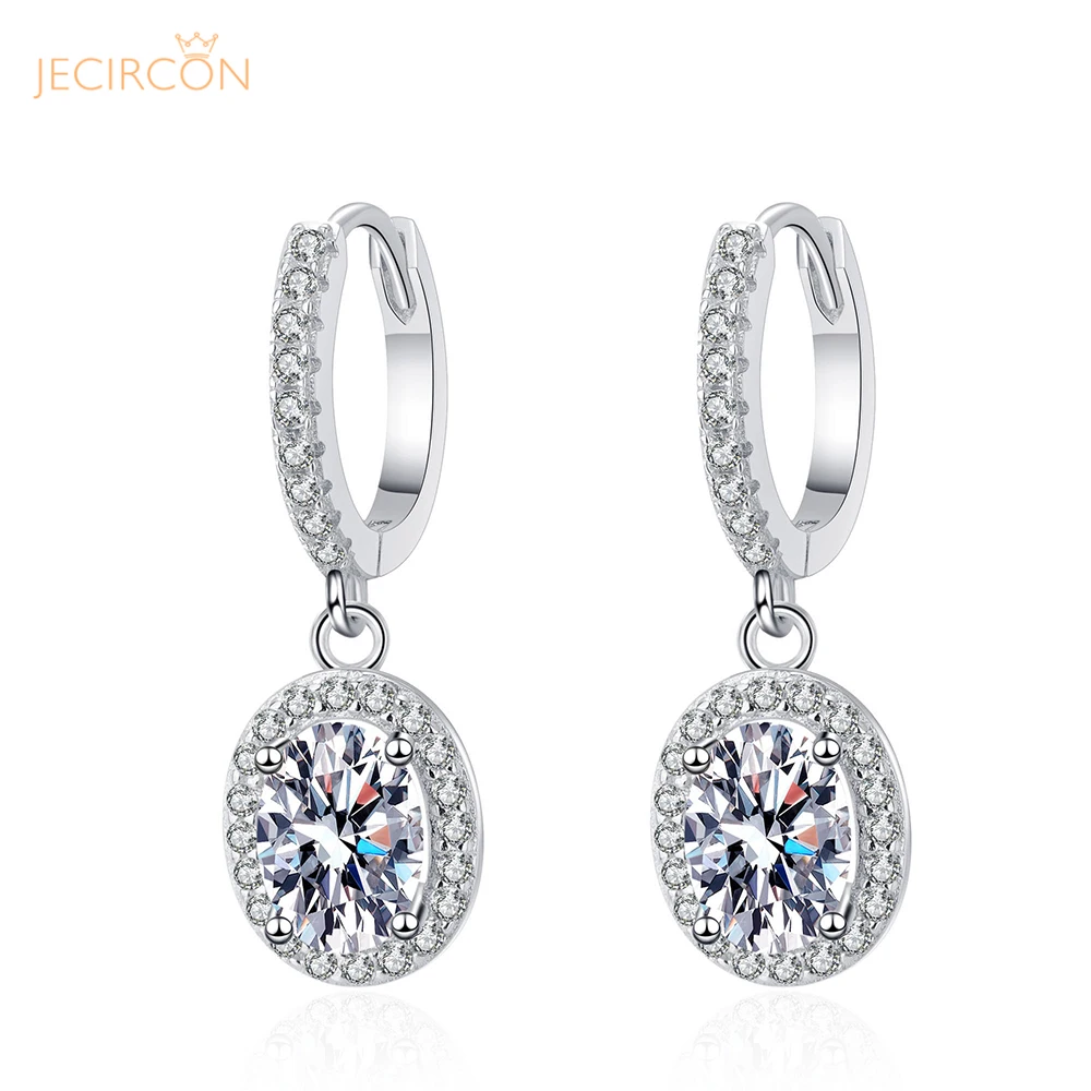 

JECIRCON 925 Sterling Silver Drop Earrings for Women 5x7MM Oval Bag 2ct Moissanite Egg-shaped Ear Pendants PT950 Wedding Jewelry