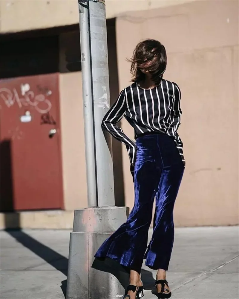 High Waist Velvet Gold Silk Stretch Horn Fashion Pants Ladies Elegant 2022 New Ladies Large Ladies Trousers Bottom Woman Pants