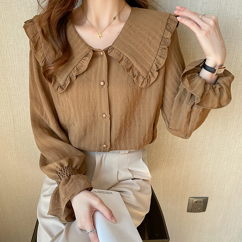 

New elegant office lady shirt Korean style woman blouse Spring Summer lantern sleeve solid color chiffon shirts Tops blusa mujer