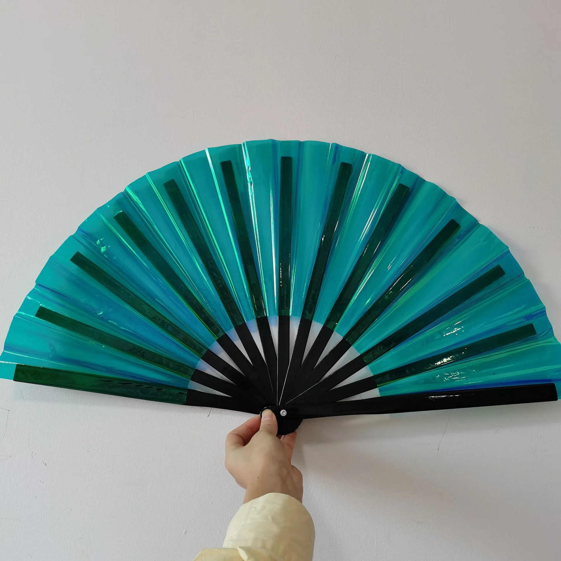 1Pc PVC Tai Chi Fan 33cm Bamboo Fan Laser Kung Fu Folding Craft Gifts Stage Performance Dance Party Photography Props folding fan hand fan kung fu fan