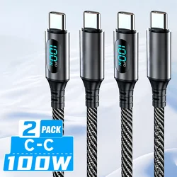 High - Power USB - A to Type - C Fast Charge Nylon Cable with LED Display - 1m (2Pcs 100W USBC cable)