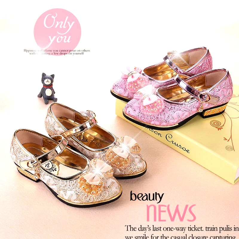 Kids Shoes Kids Wedding Dress Shoes Children Princess Shoes Bowtie Leather for Girls Casual Girls High Heels