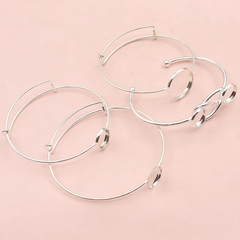하이 퀄리티 2pcs 12mm 20mm 실버 도금한 12mm 카메오 팔찌 베이스 팔찌 빈 바인딩 설정 카보콘 카메오