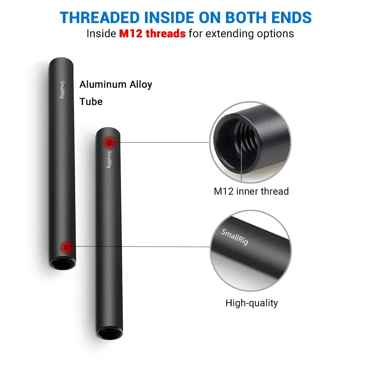 Aluminum Alloy 15mm Rod Camera Rail Rod 10/15/20cm 4/6/8Inch 2 Pcs Set for DSLR