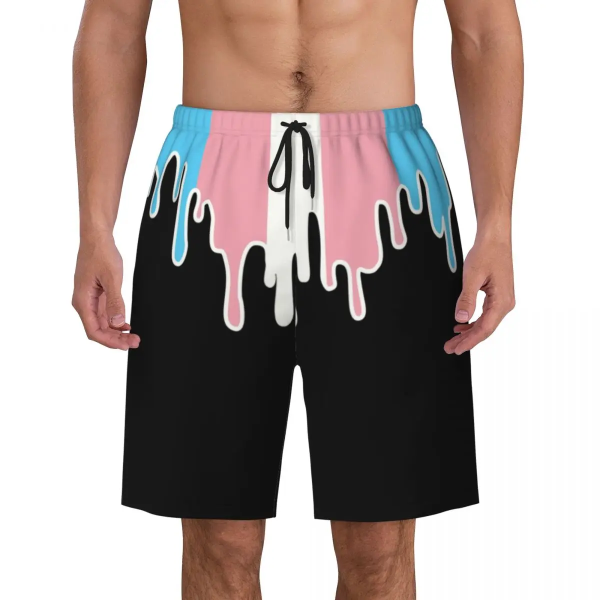 

Trans Pride Flag Drip Boardshorts Mens Quick Dry Board Shorts Transgender LGBT Swim Trunks Custom Printed Bathing Suits