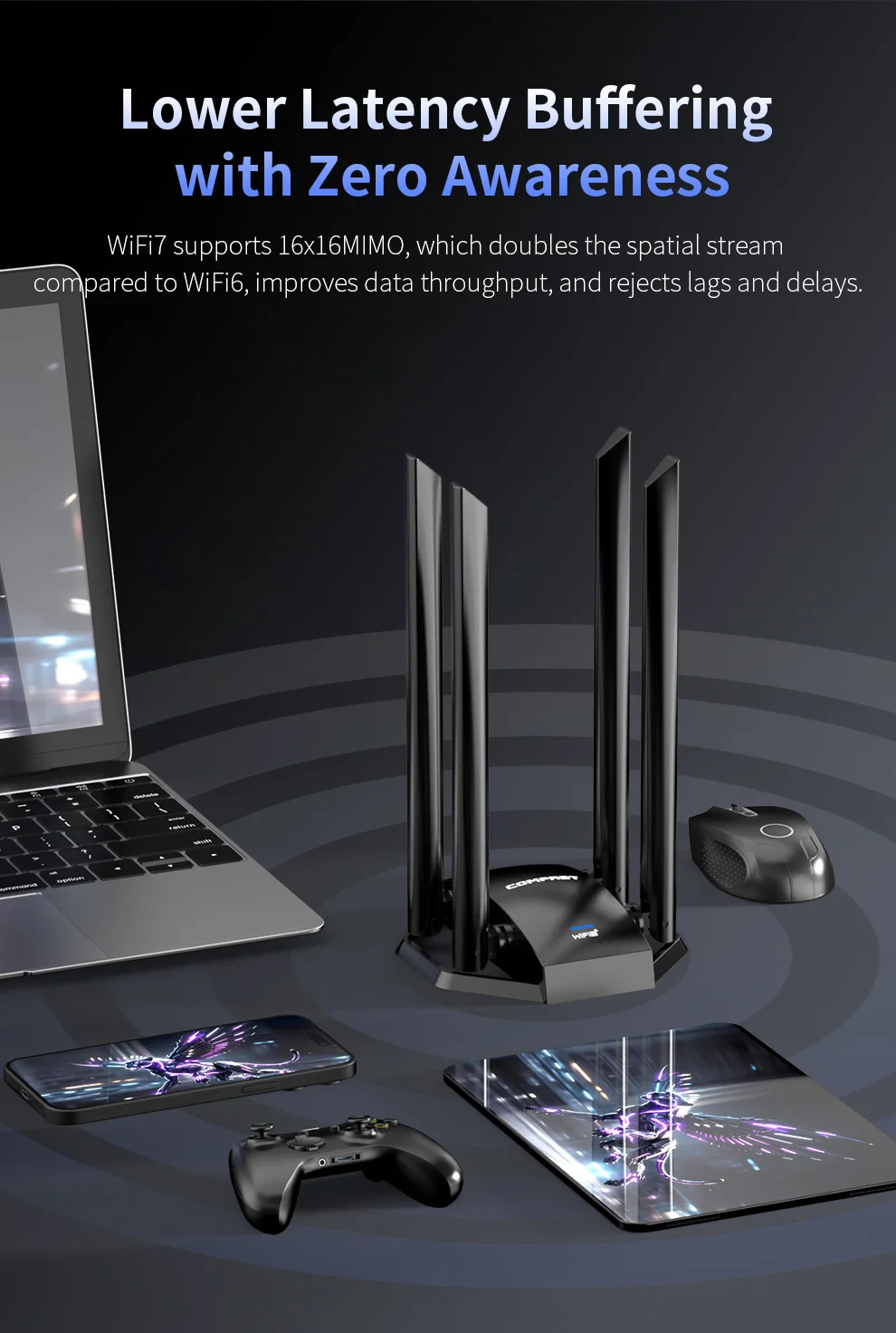 COMFAST WiFi 7 BE6500 USB-Adapter 2,4G/5,8G/6G USB 3.0 WIFI High Gain 4 Antennen Netzwerkkarte Treiberfrei für PC/Laptop Win10/11 – Detail 15