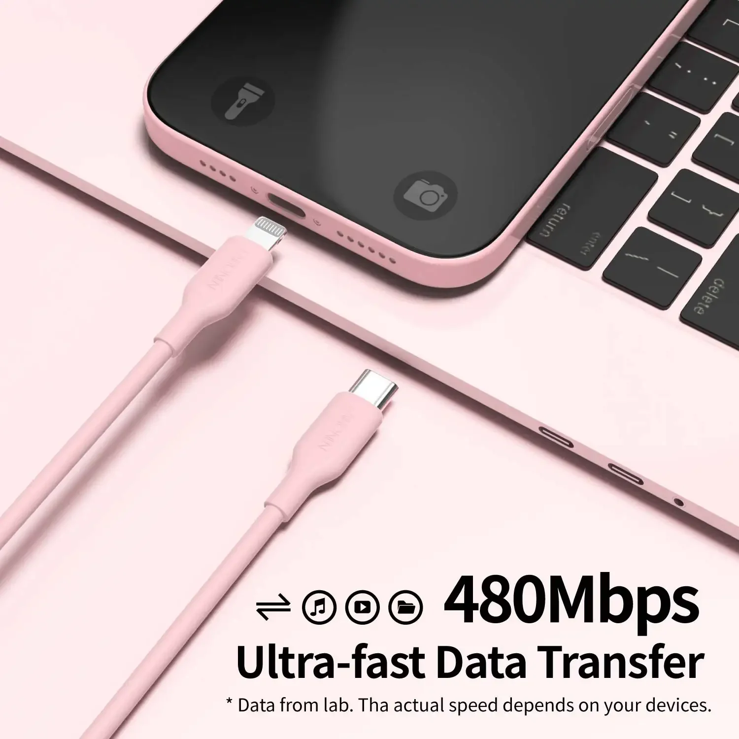 2PCS 27W PD 고속 충전 케이블 USB-C에서 라이트닝 실리콘 데이터 케이블로 마카롱 핑크, iPhone1413 12 11용 부드럽고 유연함