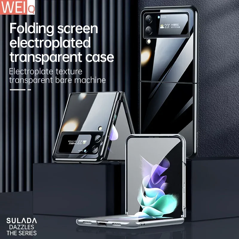 

For Samsung Z Flip 4 Case SULADA Dazzling For Flip 4 Flip 3 Electroplating Up and Down Straight Edge Hard Shell