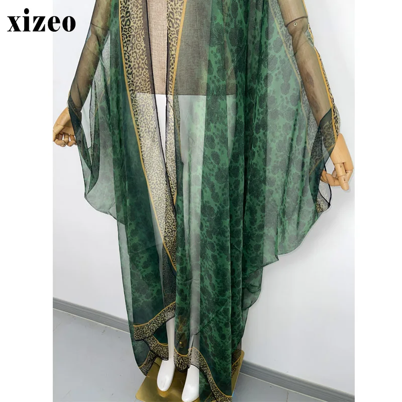 XIZEO Summer beach cover up Women Cardigan fashion sexy Boho African Perspective  long Sleeve Silk feeling Robe kimono Kaftan