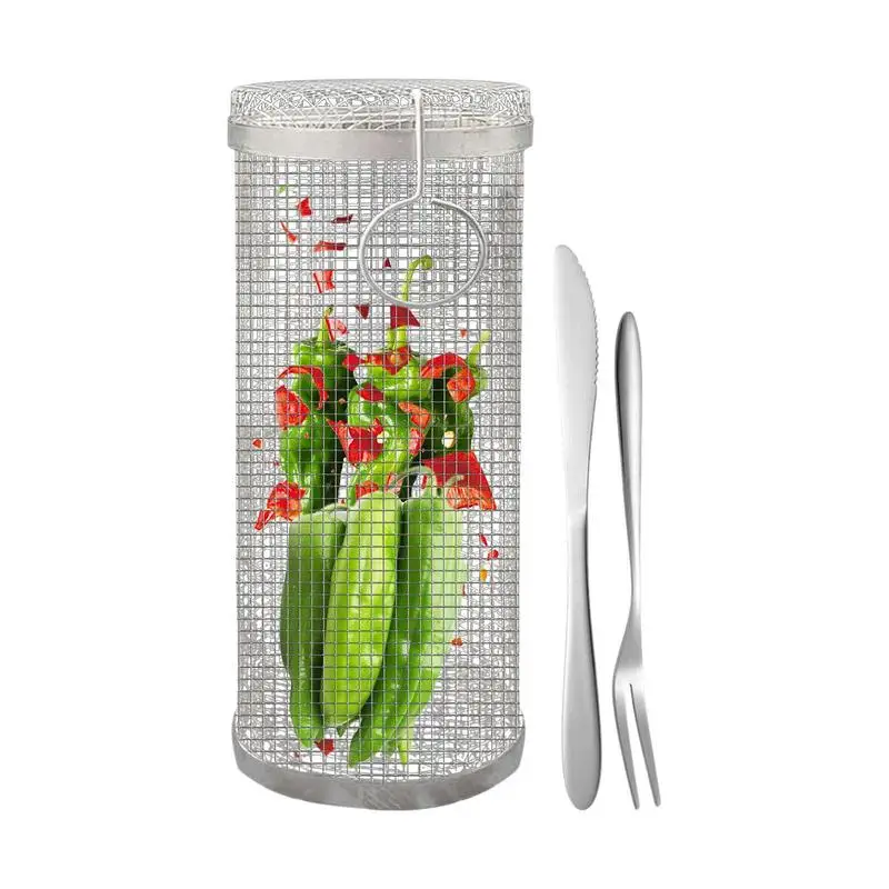 

Barbecue BBQ Grilling Basket Stainless Steel Barbecue Cooking Grill Grate Great For Fish Veggies Kabobs Fruit Nuts Smoking