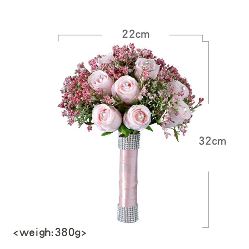 Wedding Bouquet Bridesmaid Silk Ribbon Artificial Roses Holding Flowers Bridal Mariage Accessories