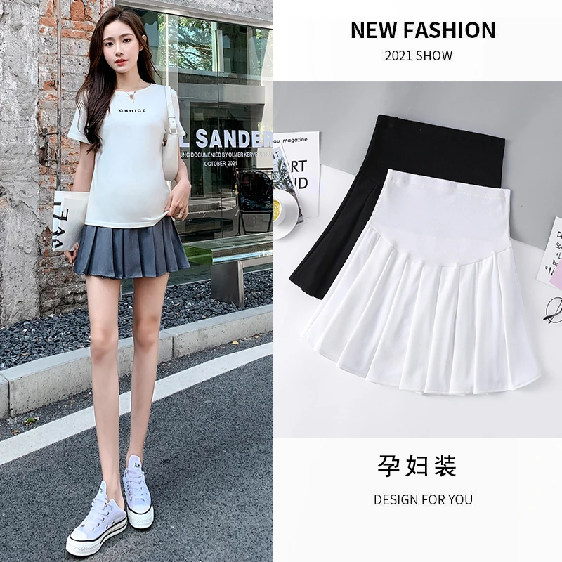 Spring Autumn Pregnant Women Pure Color Trousers Pleated Skirt Short Skirt High Waist Maternity Mini Skirts Suits Skirts