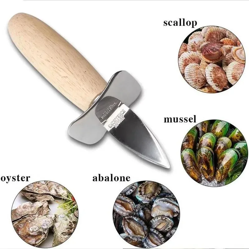 1Pc Steel Seafood Scallop Pry Knife with Wooden Handle Oyster Knives Shucker Shell Seafood Oyster Knife Opener