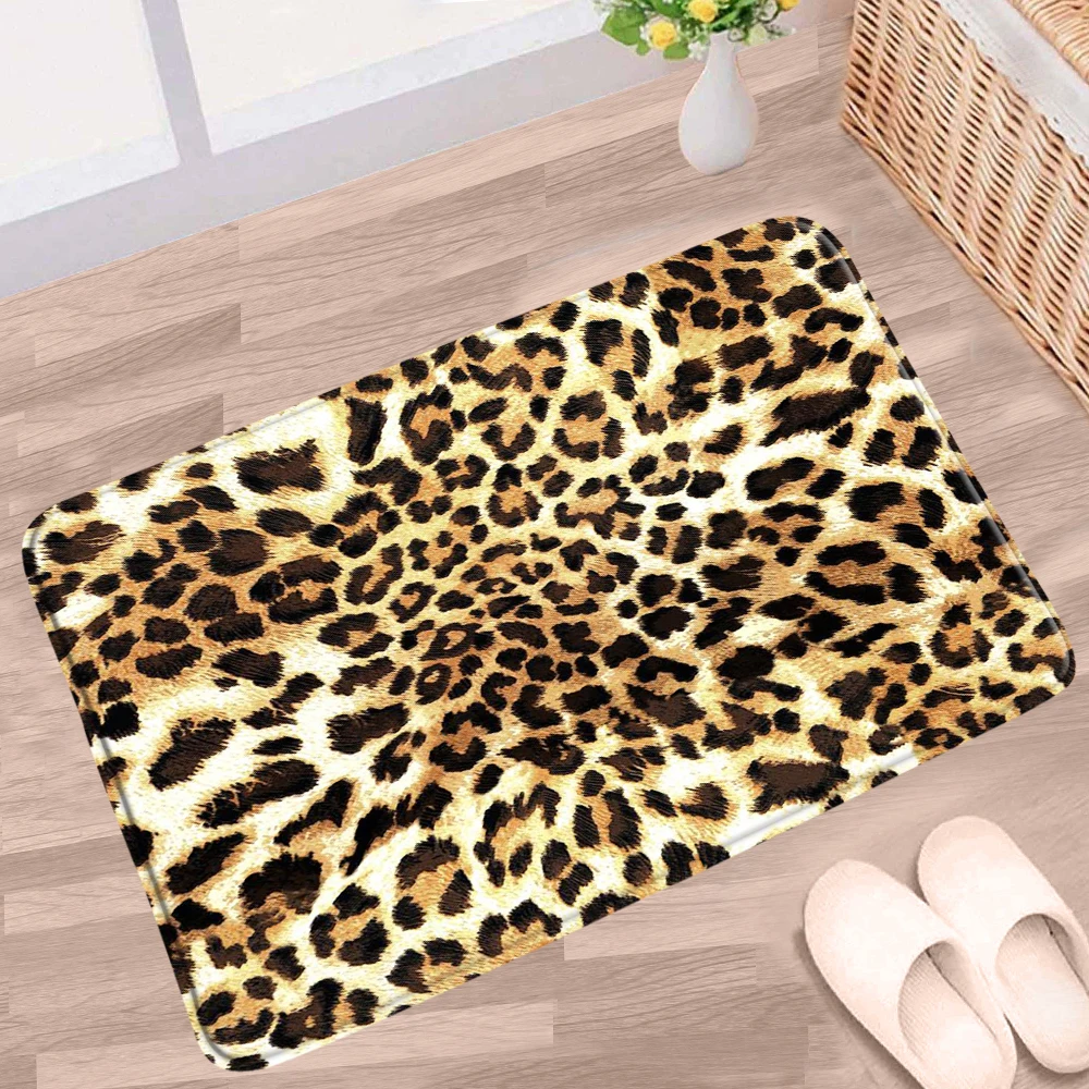 

Modern Leopard Print Bathroom Mat Animal Tiger Leopard Texture Black White Non-slip Rugs Bath Kitchen Doorway Aisle Carpet Pads