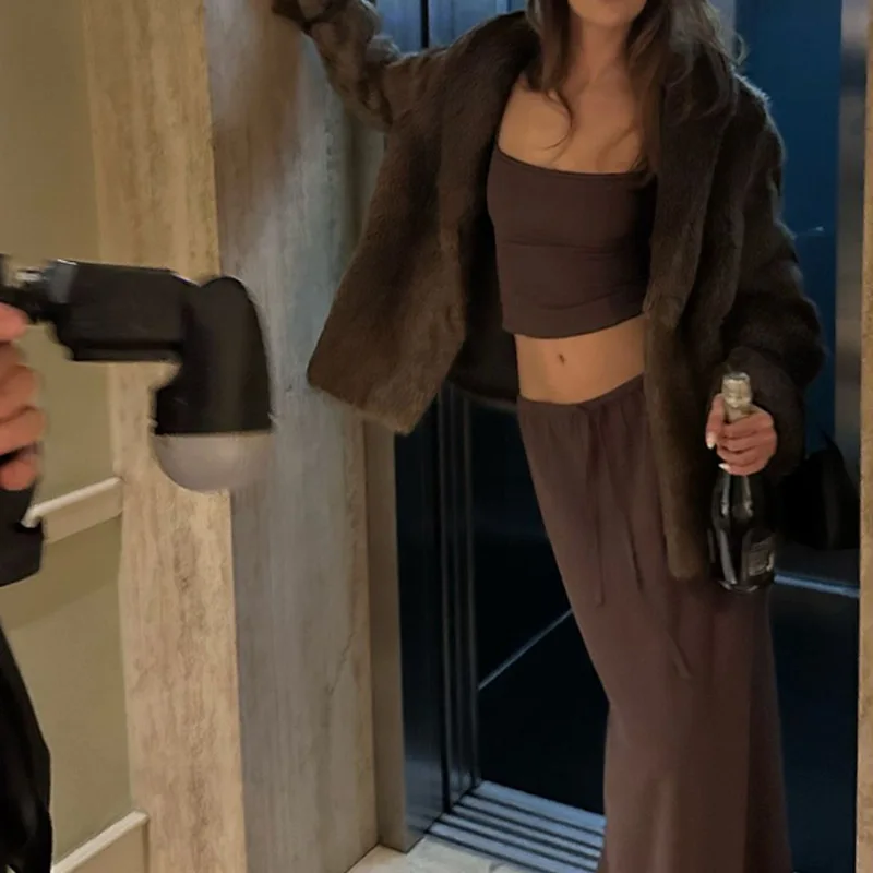 Fashion New Summer Long Skirt Two-piece Set Suspender U-neck Halter Vest Straight Lace-up Hip-wrapped Dress Set Women's Clothing