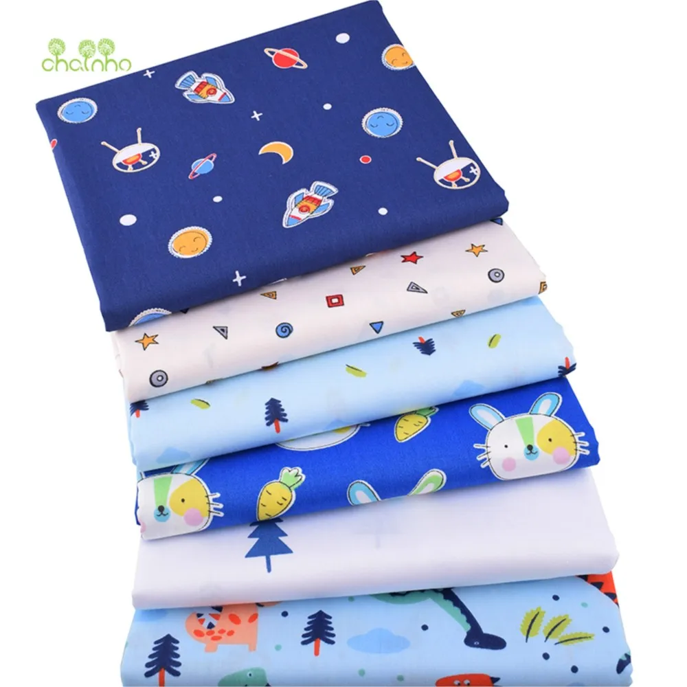 Chainho,Printed Twill Weave Cotton Fabric,DIY Sewing Quilting Material,Patchwork Cloth,Blue Cartoon Series,2 Sizes,15C303