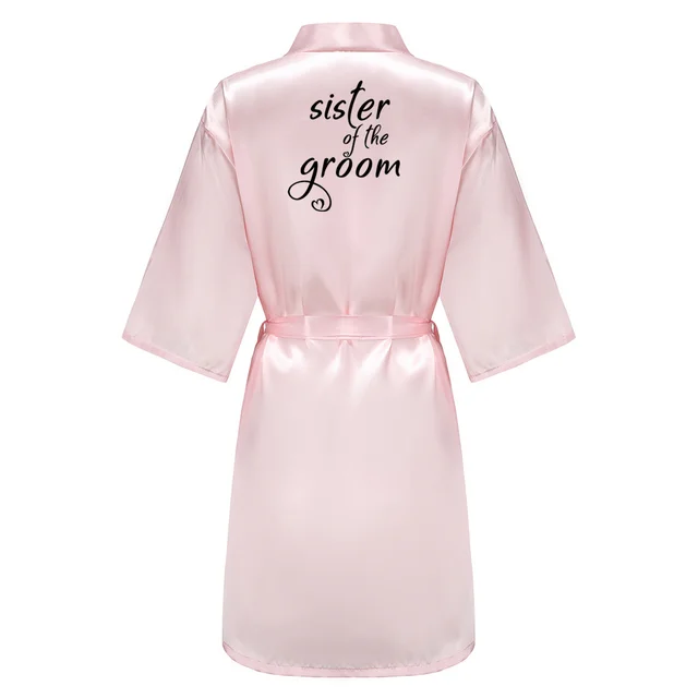 New Bride Bridesmaid Robe With Black Letters Mother Sister of the Bride Wedding Gift Bathrobe Kimono Satin Robes SP005 As the Photo Show