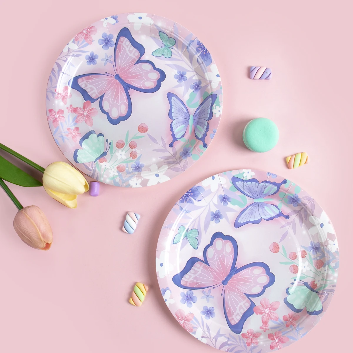

Butterfly Party Tableware Set Purple Pink Butterfly Theme Birthday Decorations Disposable Tableware Set Party Decoration for Kid