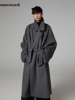 Mauroicardi Autunno Inverno Oversize Extra Lungo Caldo Grigio Misto Lana Cappotto da Uomo Telai Manica Raglan Cappotto di Lana di Lusso 2025 1