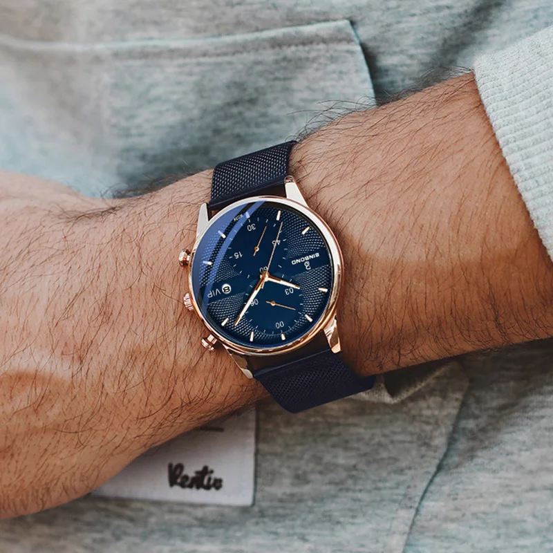 2023 New Fashion Business Mens Watches Top Brand Luxury Blue Ultra Thin Mesh Chronograph Quartz Waterproof Luminous Wristwatch