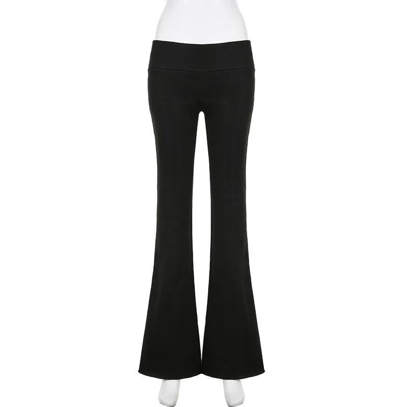Women's Y2K Slim Low-Waisted Boot Cut Flare Pants Casual Sexy Basic Solid Fashion Streetwear for Autumn Spring