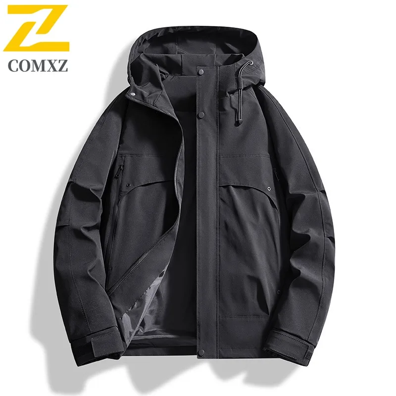 COMXZ Men Adventure Jacket High End Hooded Outdoor Windproof Motorcycle Jacket Casual Daily Fashion Lightweight Autumn Clothing