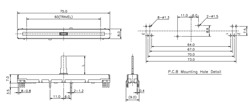 SC6082GH sliding potentiometer 5PCS 8-pin A10K total length 75mm stroke 60mm mixing table push multiturn potentiometer,linear potentiometer,rotary potentiometer,potentiometer kit,trimmer potentiometer,adjustable resistor,potentiometer knobs,electronic components