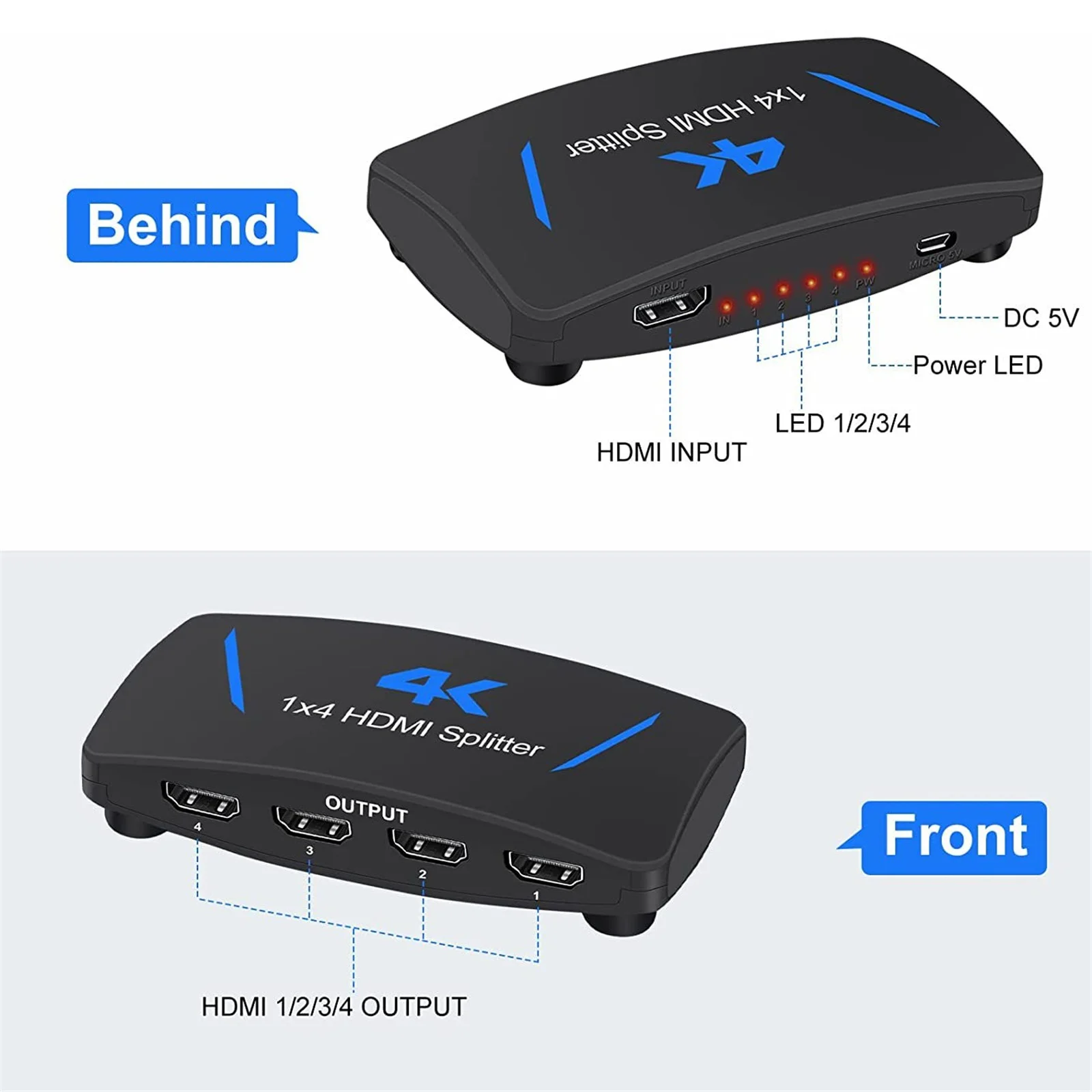 

4K HDMI-совместимый сплиттер 1X4 HDMI распределитель сплиттер 1 в 4 выхода HDMI усилитель видео сплиттер 4K 30 Гц HDCP 1,4 для PS4 Xbox