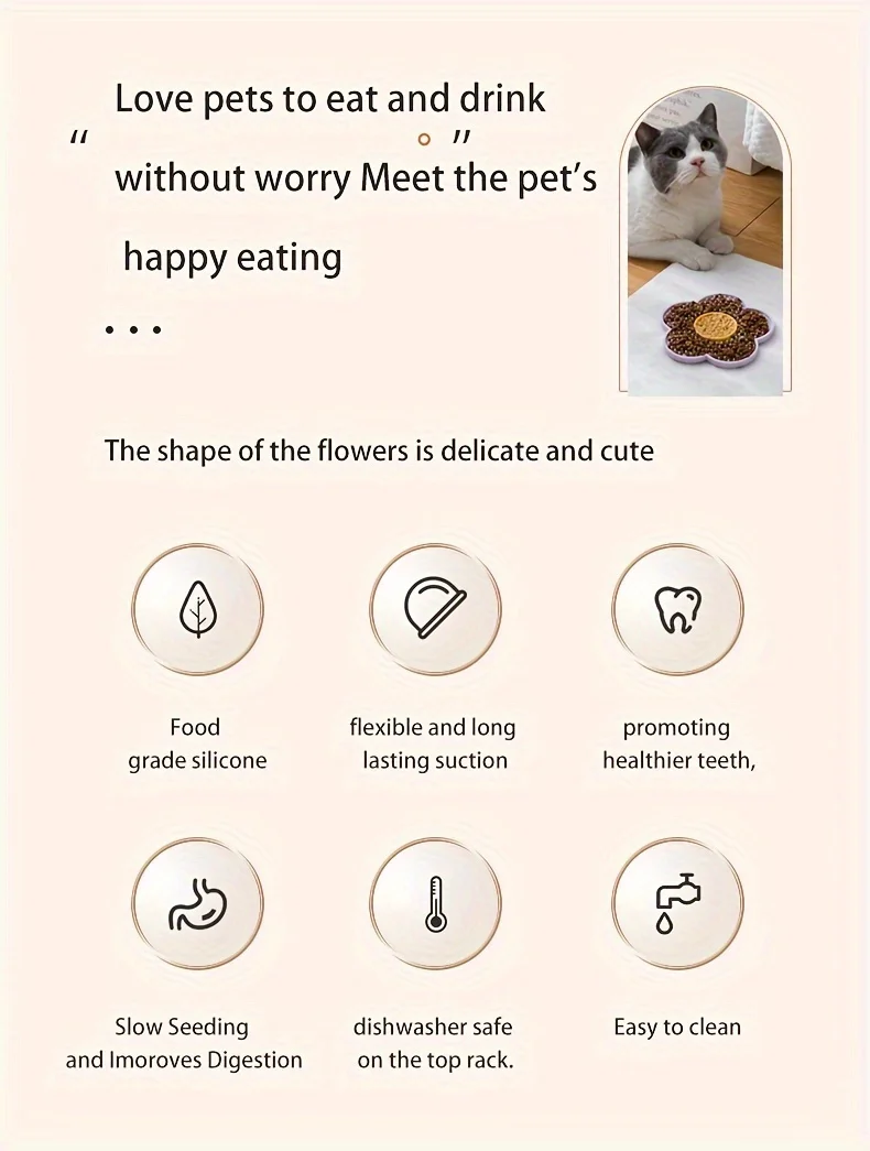 Lovely Flower Lick Mat for Dogs Cats Slow Food Plate Slow Feeder Non-Slip Suction Cups Silicone Dog Pet Slow Food Licking Pad
