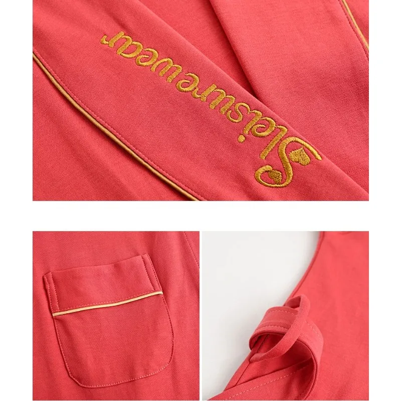 2024 New Pure Cotton Pajamas Women's Long Sleeved Spring Autumn Robes Mid Length Bathrobes Weddings Leisure Loose Homewear