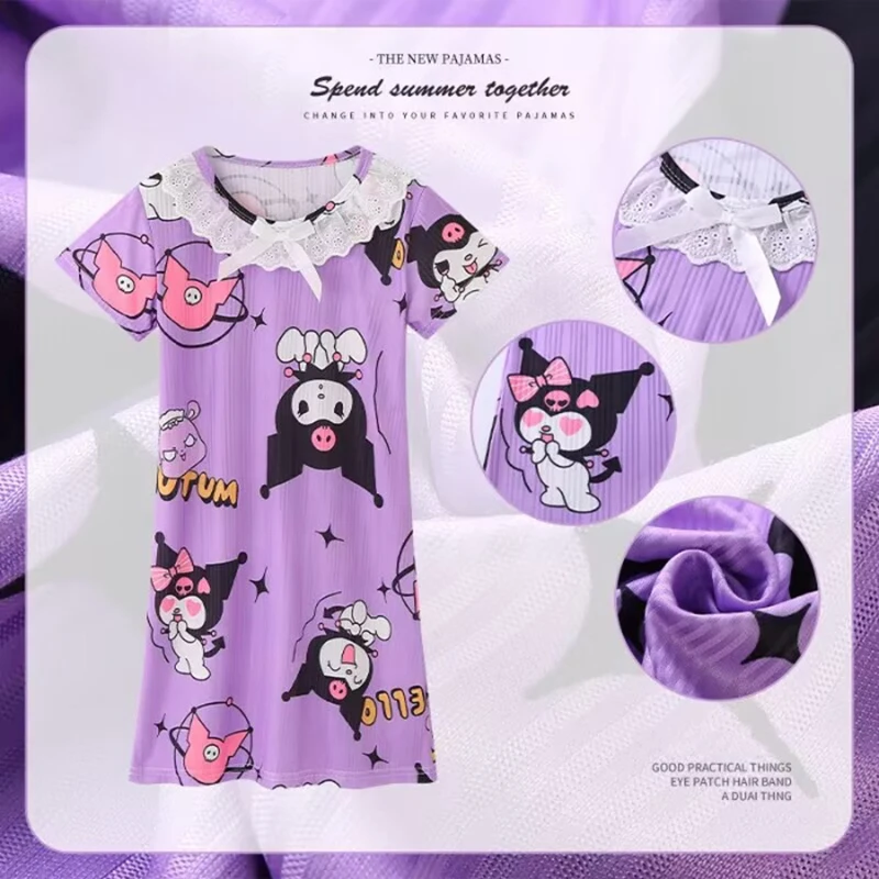 New Summer Dress Girls Nightdress Stitch Cartoon Clothes Pajamas Children's Clothing ShortSleeve Pajamas Dress Kids Family Wear