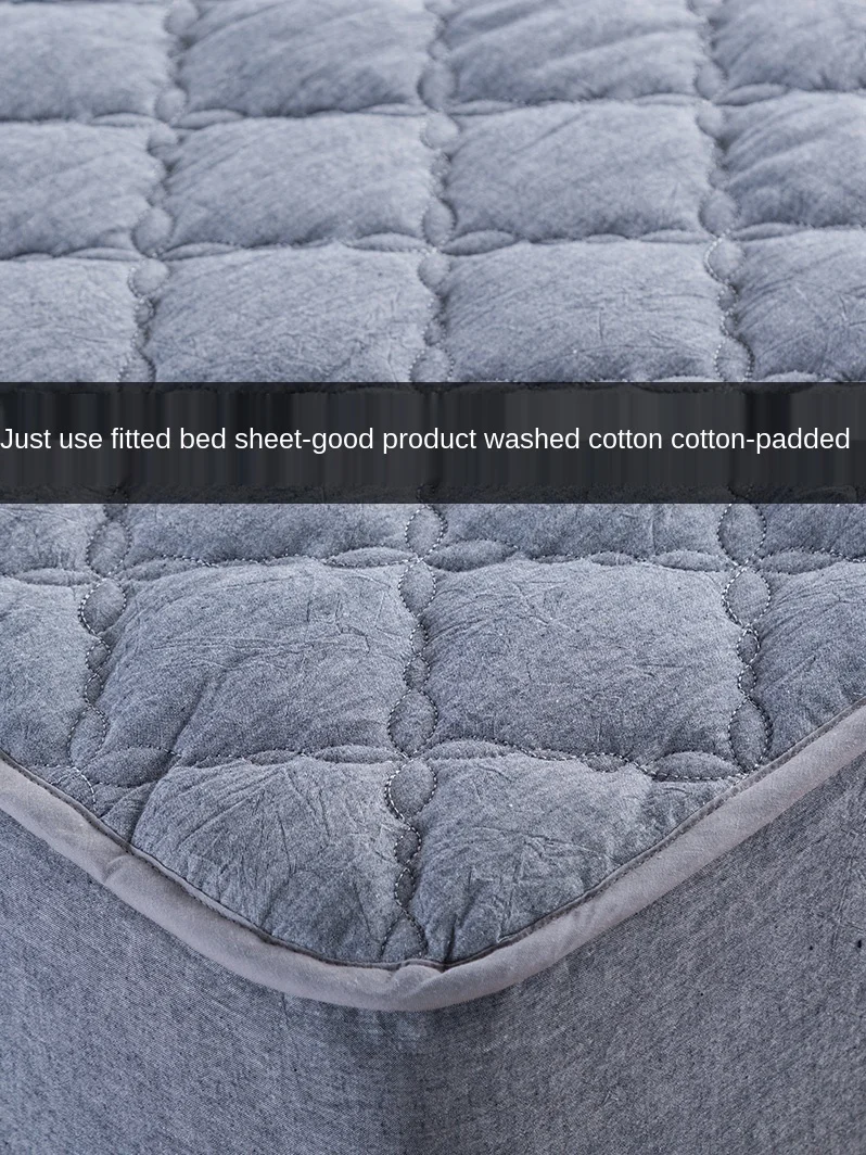 Liangpin Washed Cotton Fitted Sheet One-Piece Pure Cotton Thick Quilted Bedspread Mattress Cover Non-Slip Fixed Mattress