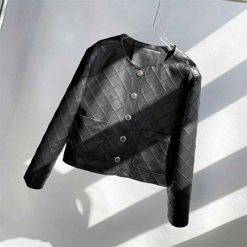 Новинка 2023, пальто из натуральной кожи, модное и элегантное пальто из овчины с большими карманами E49