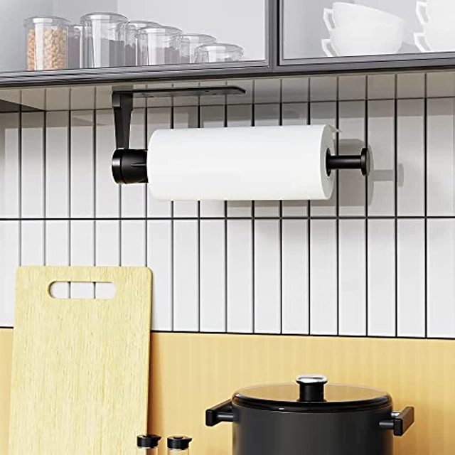 Single Hand Operable Paper Towel Holder Under Cabinet with Damping Effect  for Kichen Bathroom(Black)